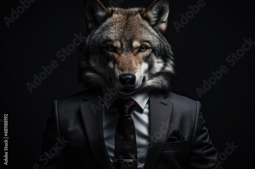 The anthropomorphi wolf up to the waist in a business suit