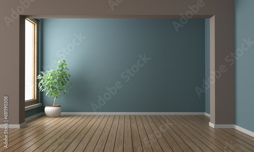 Empty room with brown and blue wall