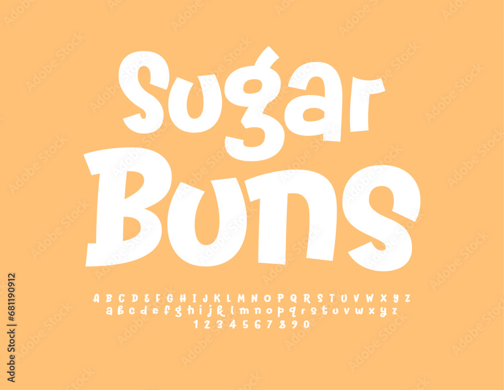 Vector sweet logo Sugar Buns with white handwritten Font, Creative Alphabet Letters and Numbers set Vector sweet logo Sugar Buns with white handwritten Font, Creative Alphabet Letters and Numbers set