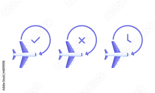 3D Flight status concept icons. Concept of information icon for airline or terminal board. Travel icon.