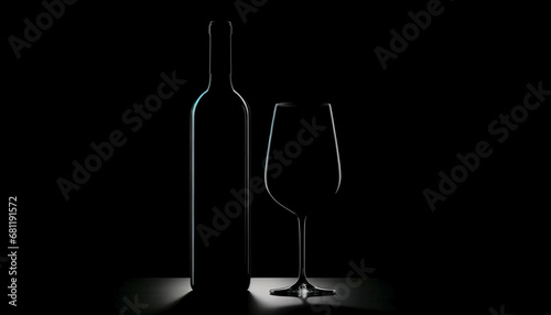 Silhouette of wine bottle and glass on black background