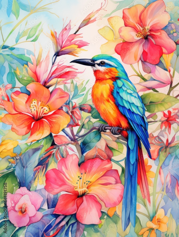 Obraz premium Nature's Art: Colorful Blooming Flora and Fauna.