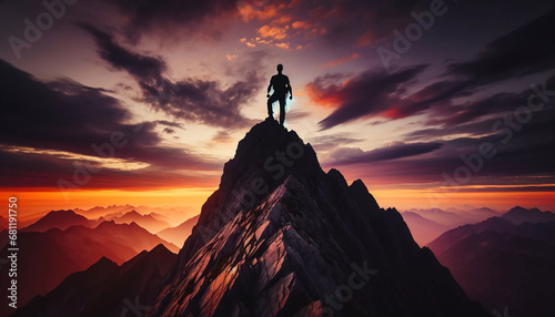 Silhouette of a man on top of a mountain