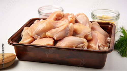 Fresh raw chicken pieces in a tray, a perfect highlight for any food banner.