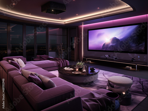 modern home theater room. Generative AI illustration