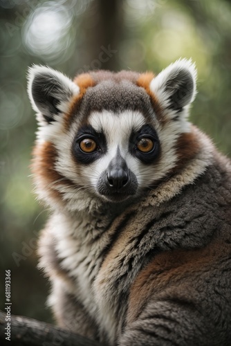 Portrait of Lemur Catta in forest. Ai Generative