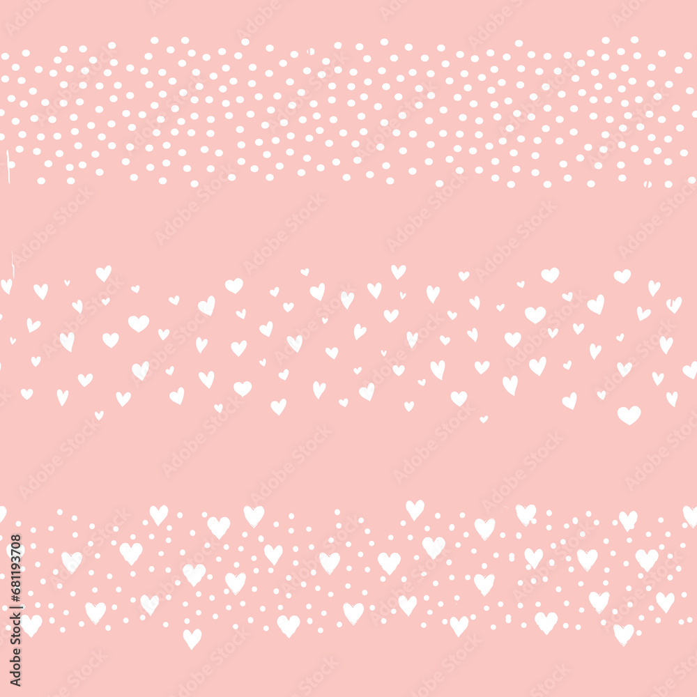 Romantic seamless pattern with hearts and polka dots. Love Valentine's day seamless background. Love heart tiling backdrop.