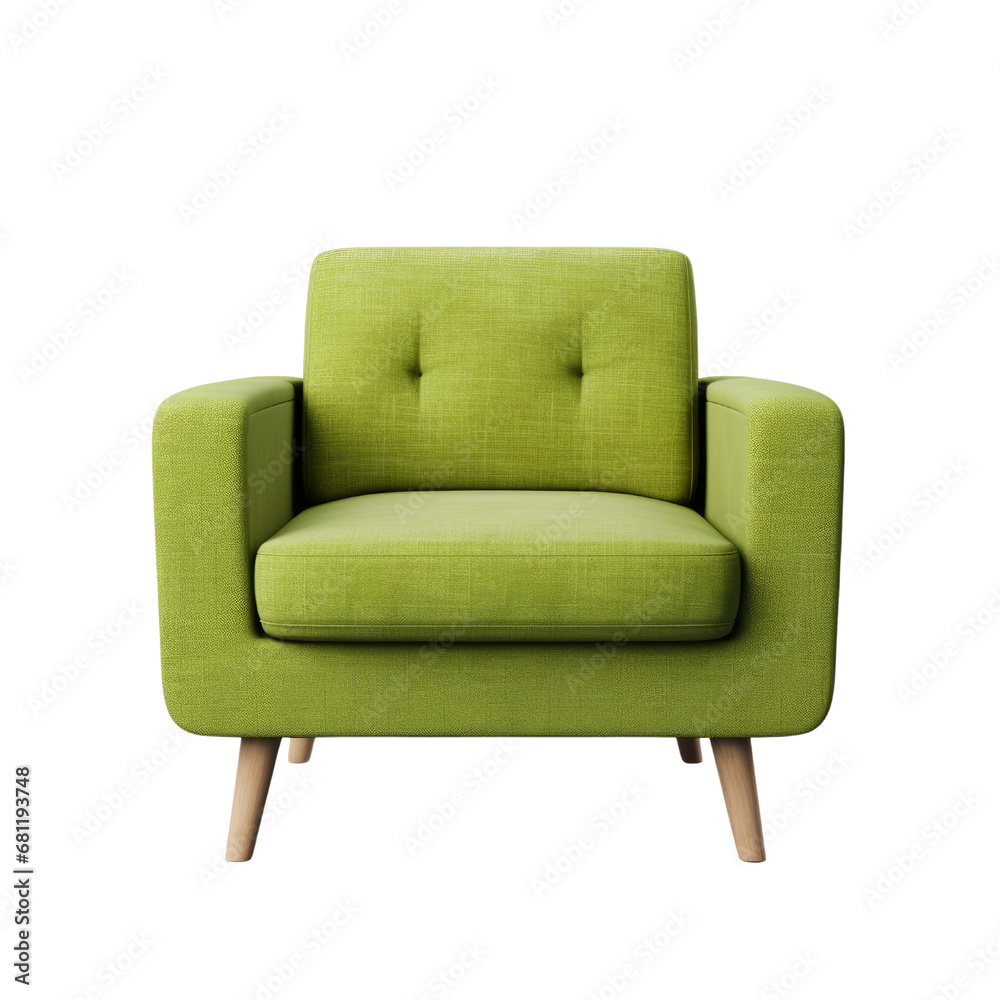 Elegant green armchair with button details and wooden legs for a cosy interior. Elegant green armchair with button details and wooden legs for a cosy interior.