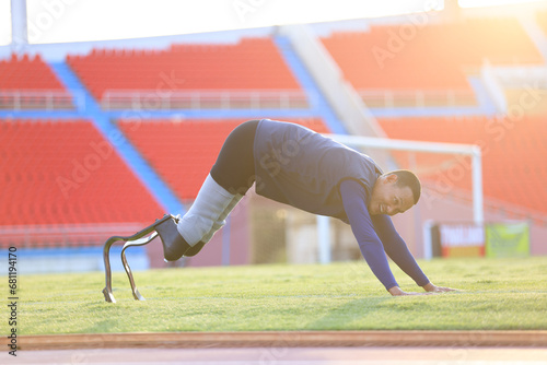 Disabled Athletics daily practice and exercise at outdoor sports fields, Disabled Athletes run with sun ray