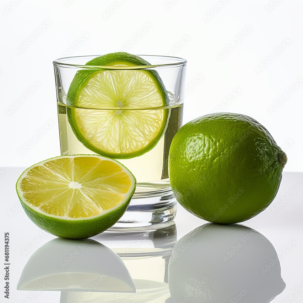 Lemon In glass with water isolated on white background Lemon In glass with water isolated on white background