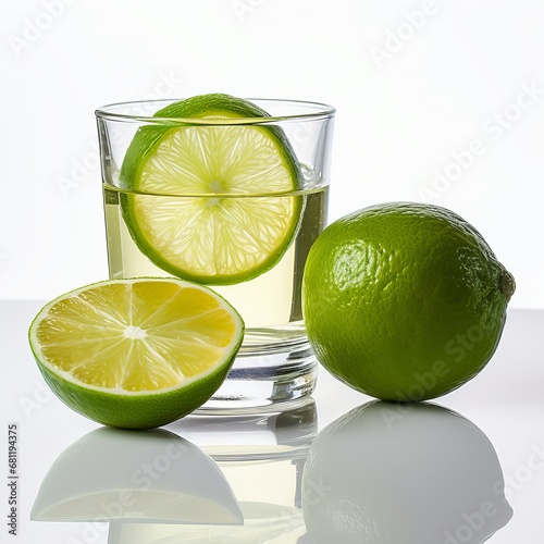 Lemon In glass with water isolated on white background