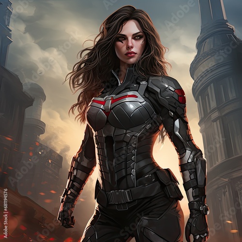 Cityscape Warrior: Powerful Female Soldier in Concrete Jungle