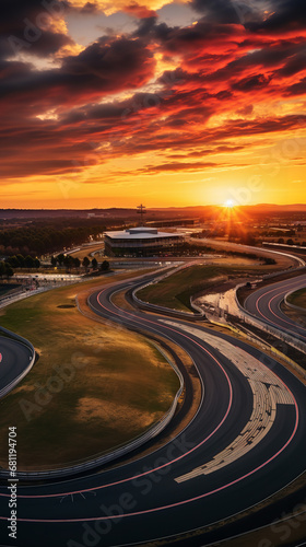  a GT race track mingled with a picturesque sunset