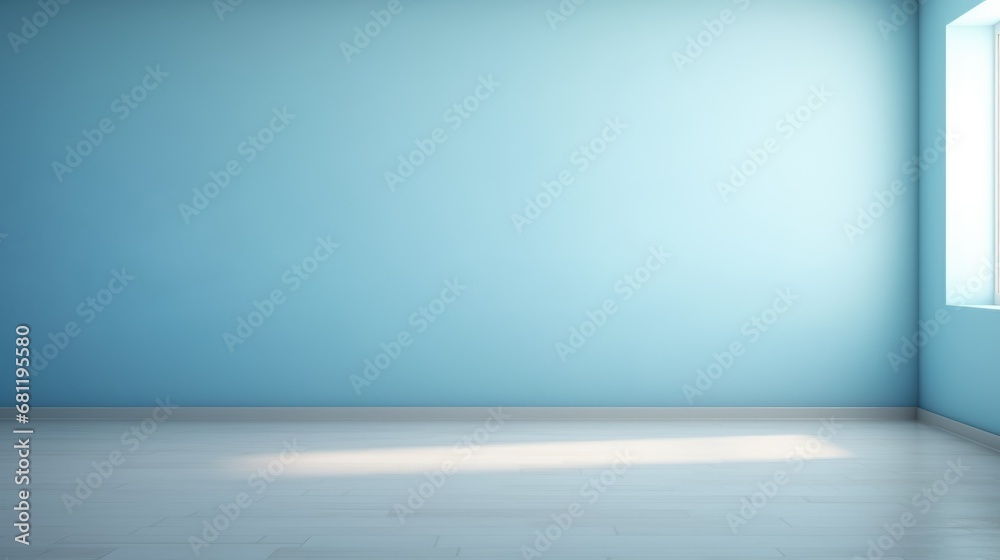 Baby blue room with natural light, ideal for product rendering or advertising scenes. Baby blue room with natural light, ideal for product rendering or advertising scenes.