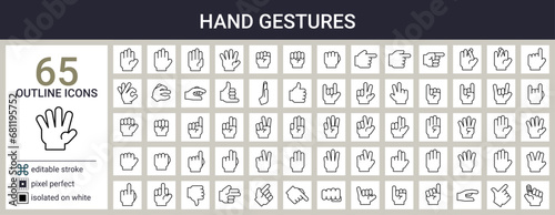 Gestures  and hand signs icon set in outline style photo