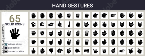 Gestures  and hand signs icon set in solid style