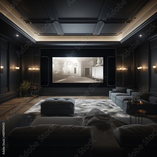 modern luxury home theater room. Generative AI illustration