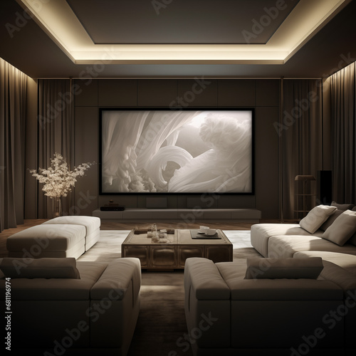 modern home theater room. Generative AI illustration