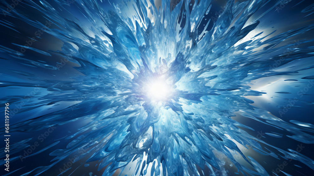 Fototapeta premium Abstract explosion of ice and water from the center design, background