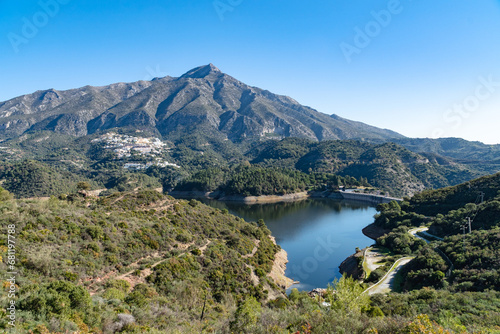 a view overlooking the reservoir and dam found behind Marbella in Andalucia.