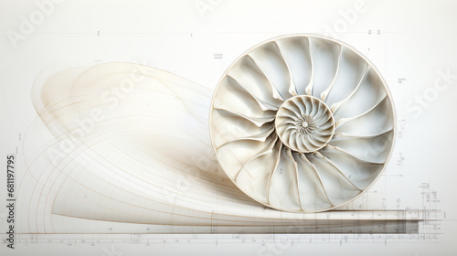 Nautilus spiral fibonacci pencil drawing, wallpaper photo