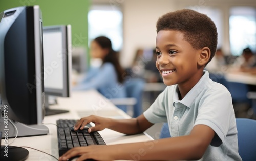 School kids using computer ...