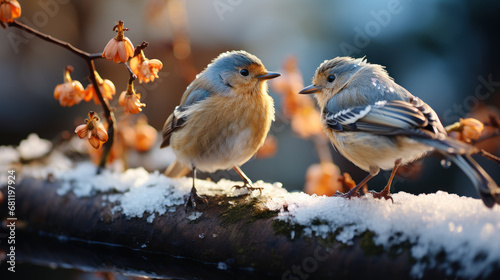 Birds in winter. Generative AI © Sascha