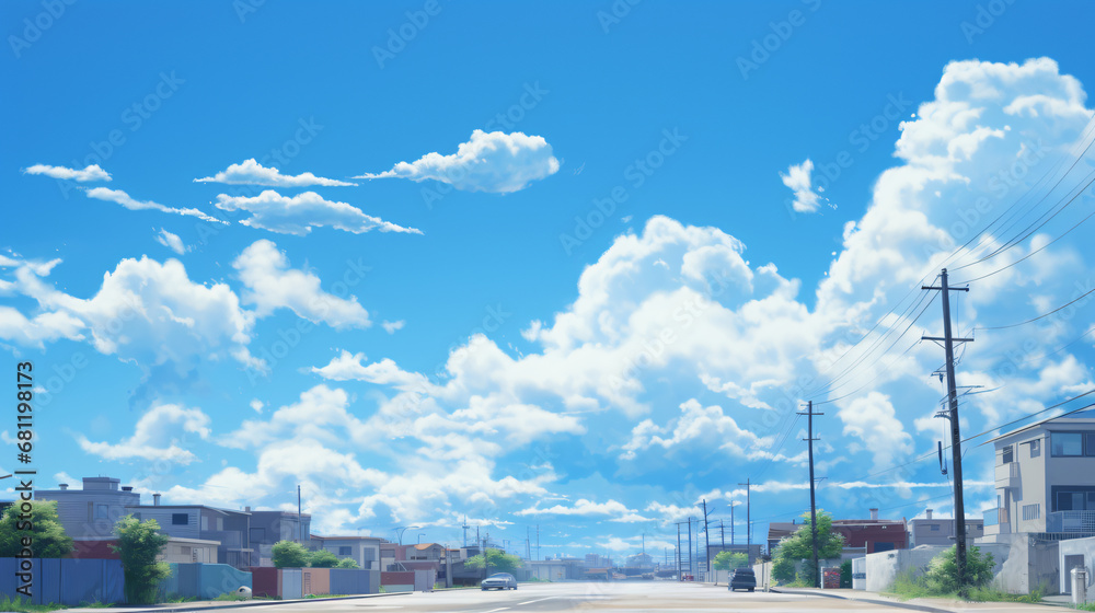 Fototapeta premium Landscape town, sky blue background