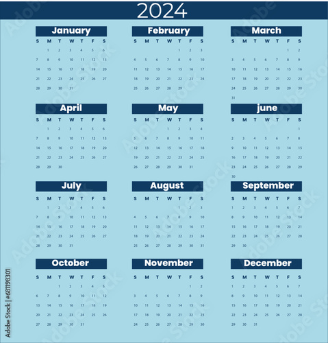  calendar 2024 week start Sunday corporate design planner template.