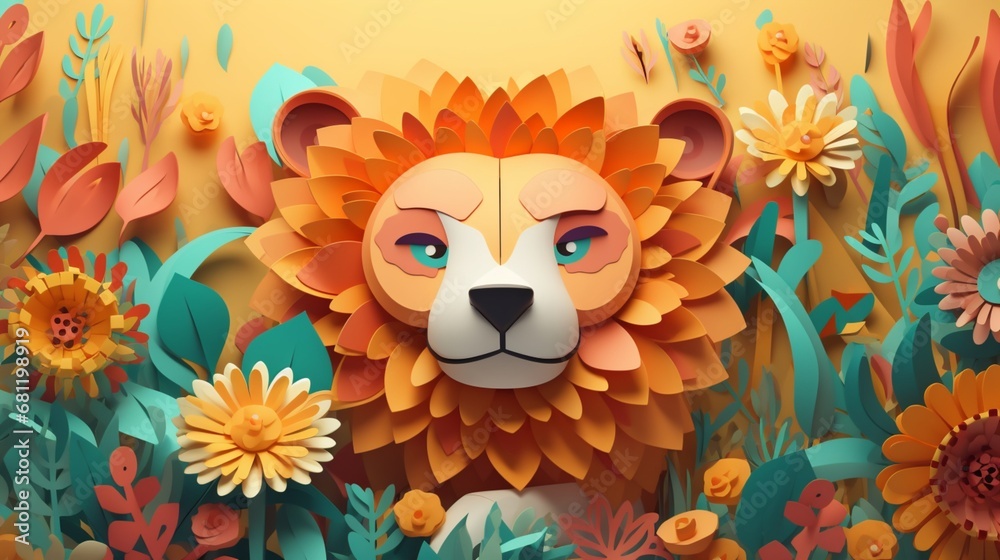 Render cute lion fully surrounded surrounded Ai generated art