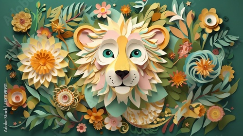 Render cute lion fully surrounded surrounded Ai generated art