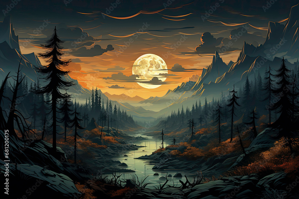 night landscape forests with trees swaying in wind night landscape forests with trees swaying in wind