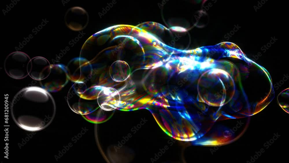 3d render of abstract art loop video animation of surreal soap bubbles balls spheres glass drops water liquid in rainbow neon gradient light color in transition deformation process on black background 3d render of abstract art loop video animation of surreal soap bubbles balls spheres glass drops water liquid in rainbow neon gradient light color in transition deformation process on black background