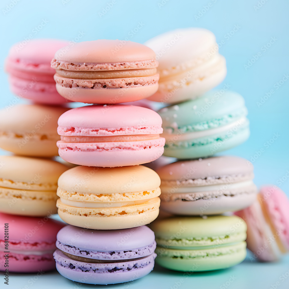 Macaroons close-up, side view. pastel colors, multi colored dessert. Empty space for your text. Cookies, pastries, flour products. Macaroons close-up, side view. pastel colors, multi colored dessert. Empty space for your text. Cookies, pastries, flour products.
