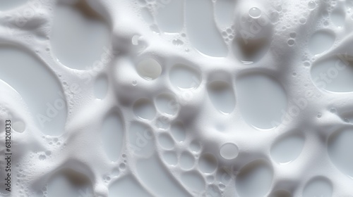 Foam bubbles. Abstract white soapy foam texture. shampoo foam with bubbles. Face cleansing mousse sample.