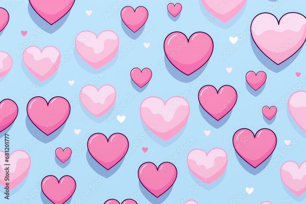 Abstract pattern background with cute cartoon hearts.