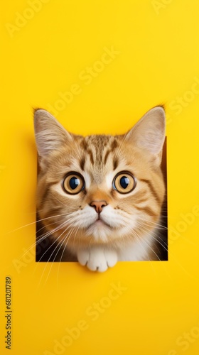 A cardboard-framed view: cat looking on against a colored background © JVLMediaUHD