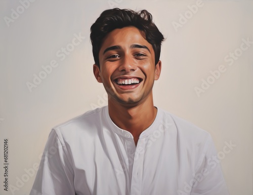 A Serene Smile  The Joyful Man in a Crisp White Shirt
