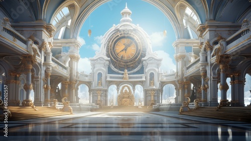 A Beaux-Arts train station with ornate sculptures and a grand clock tower.