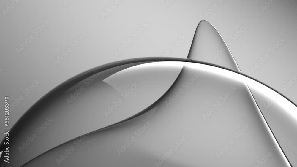 3d render of abstract video animation3d background with part of surreal monochrome black and white alien flower sculpture in curve wavy lines forms in translucent glass plastic material on grey back