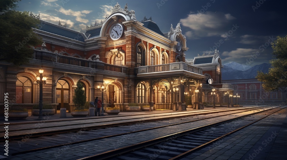 Obraz premium A historic train depot restored to its original splendor in the city center.