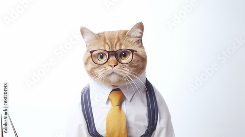 Intelligent cat boy in tie student or teacher. funny fat cat wearing teacher uniforms. generative ai © Witri