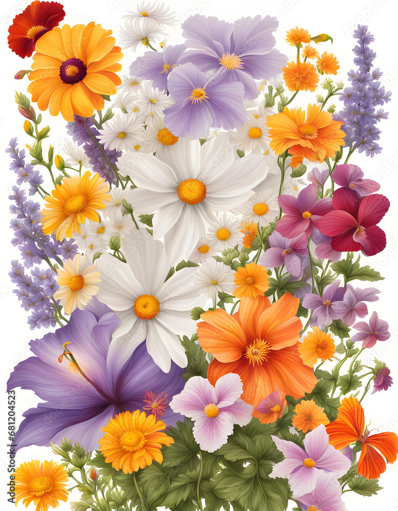 Bouquet of daisies hibiscus orchids lotus and lavender flowers