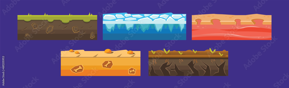 Obraz premium Different Ground Game Platform Level Design Vector Set