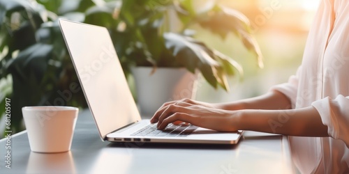 Woman working from home off...