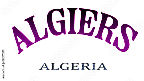Illustration of the name of Algeria with the name of the capital Algiers. Transparent background file.