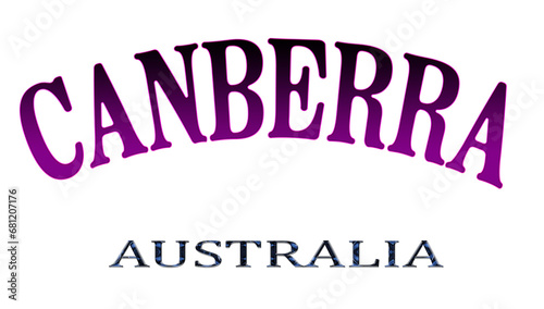 Illustration of the name of Australia with the name of the capital Canberra. Transparent background file.