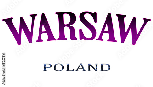 Illustration of the name of Poland with the name of the capital Warsaw. Transparent background file.