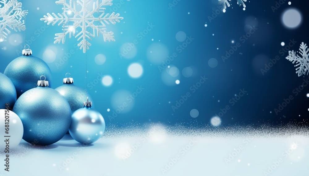 Fototapeta premium blue christmas background with blue balls and space for text mockup