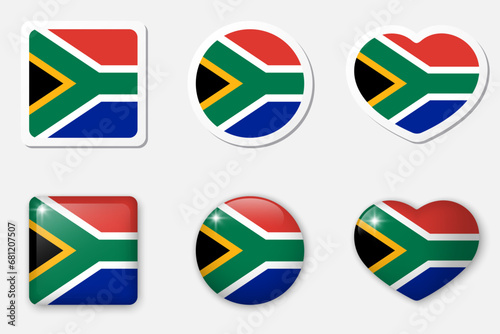 Free Download Flag of South Africa icons collection. Flat stickers and 3d realistic glass vector elements on white background with shadow underneath. - GFXLoad